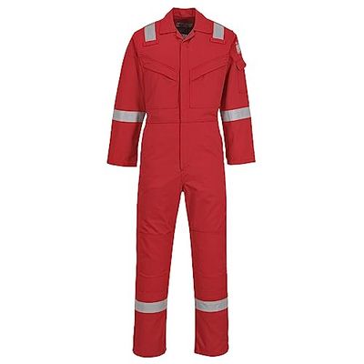 Portwest FR50 Macacão refletor resistente a chamas FR anti-estático à prova de arco 350 g vermelho, M