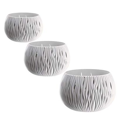 WELL HOME MOBILIARIO & DECORACIÓN Pack 3 macetas Bowl Sandy de plástico con depósito en Color Blanco, tamaño Set S