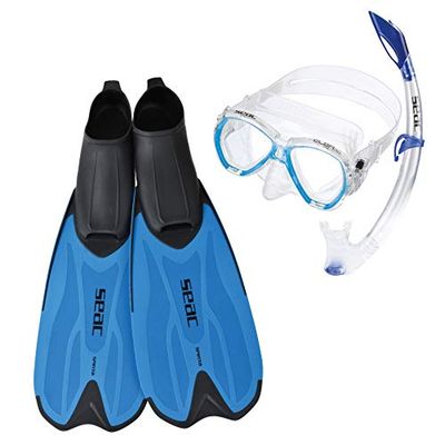 SEAC Set Spinta, Ensemble de plongée et Snorkeling pour Adultes et Enfants composé de Palmes chaussantes, Masque et Tuba