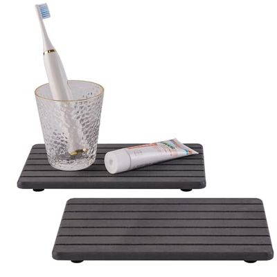 2 PCS Water Absorbent Diatomite Coasters Rectangle(9.45"x5.51"), Grooved Design, Water Absorbing Stone Used for Hand Soaps & Plants & toiletries in The Modern Home