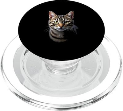 Arte facial realista de gato americano de pelo corto negro PopSockets PopGrip para MagSafe