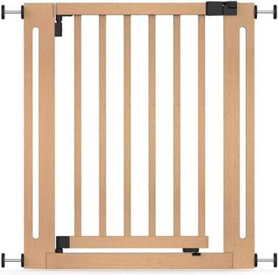 Safetots Puerta Elegante de Seguridad de Madera para Bebés, Madera Natural, 71cm - 79cm, Puerta de Seguridad con Ajuste por Presión, Puerta para Bebés