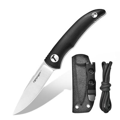 TONIFE Nova Cuchillo de Hoja Fija con Funda Kydex ajustable y Cordón de Paracaídas,Cuchillo de Cuello con Hoja de Espiga Completa de 6,8cm para Caza, Pesca, Camping y Supervivencia