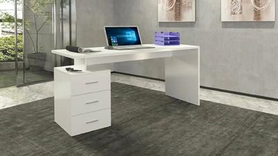 Dmora Siro Linear Writing Desk, Multipurpose Office, Space Saving Desk Multi Position, 160 x 60 x 75 cm, White
