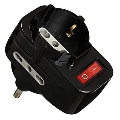 Electraline 70068 - Adaptador com interruptor, Rotary Plug, preto