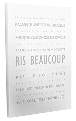 Feel Good Art Ris Beaucoup Toile sur Cadre Mural de Style Moderne/Typographique Gris/Blanc 40 X 60 cm