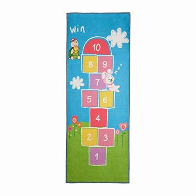 Relaxdays Tapis de marelle, 180 x 70 cm, 10 Cases, à Poils Courts, Dessous caoutchouté, Jeu éducatif, Multicolore