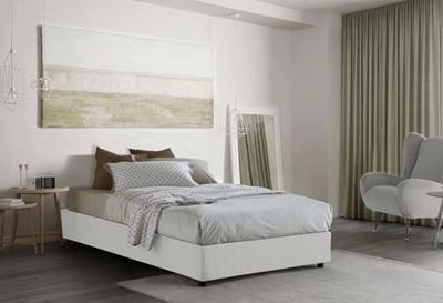 Talamo Italia - Lit double Chiara, Lit coffre avec revêtement en tissu, 100% Made in Italy, Ouverture frontale, avec matelas 120x190 cm inclus, Blanc