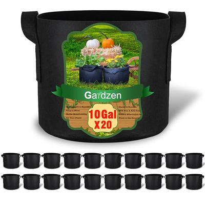 Gardzen 20-pack 10 gallon odlingsväskor, luftningstyg krukor med handtag, kruka för växter