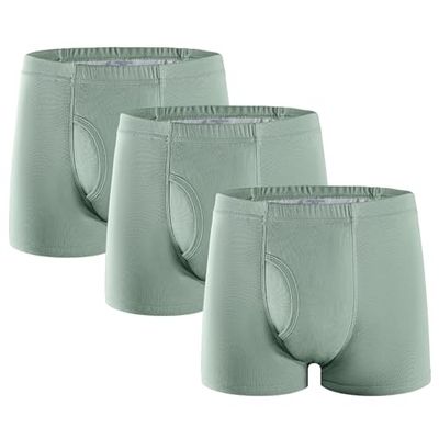 Lot de 3 Boxers pour Incontinence, Caleçons d'Incontinence pour Homme avec Coussinet Absorbant Volume d'Urine de 300 ML Coton Lavable et Réutilisable Vert Taille S