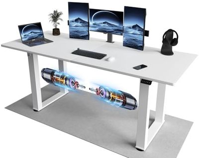 JUMMICO Bureau réglable en Hauteur - 160 x 75 cm - avec 4 Pieds pour Une Super stabilité - 2 Moteurs - Grand Bureau réglable en Hauteur - Ergonomique - Blanc