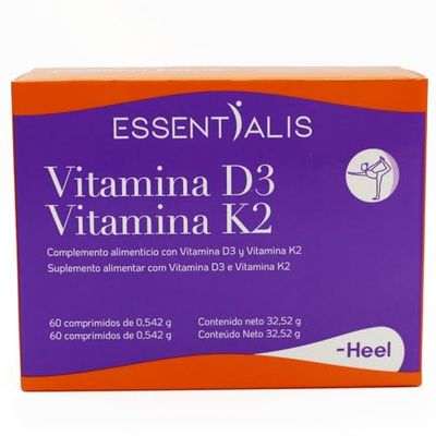 Essentialis Vitamina D3+K2 – Vitamina D3 4000UI y Vitamina K2 100 mcg - Alta Biodisponibilidad – Ayuda a mantener niveles adecuados de vitamina D en el organismo - Para 2 meses - 60 comprimidos