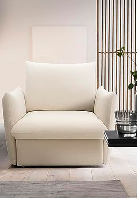DOMO Collection Cloud Box Fauteuil rembourré avec Fonction Couchage et Suspension à sommier tapissier, Fauteuil à sommier tapissier, 120 x 97 x 100 cm (l x p x h) Crème