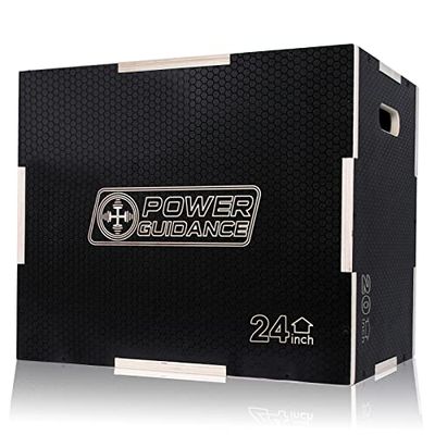 POWER GUIDANCE Träplyo-låda, Jump Box – perfekt för crossträning – 75/60/50 cm, 60/50/40 cm, 40/35/30 cm – plyometrisk hopplåda (svart-L)