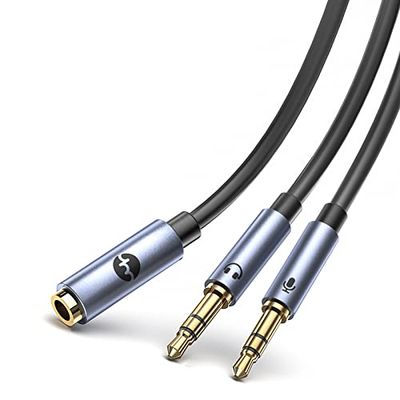 YHEMI Adaptador Jack Micro y Auriculares, Cable Separador de Audio y Micrófono con HiFi Sonido, Micrófono Audio Splitter Jack 3.5mm 1 Hembra a 2 Macho Compatible con Cascos, PS4/Xbox, Laptop, PC