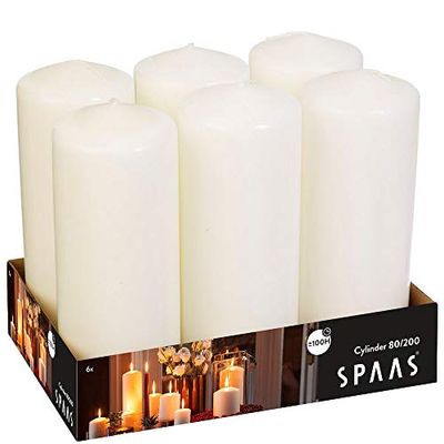 Spaas 6 Unscented Pillar Candle 80/200 mm, 100 Hours- White