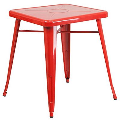 Flash Furniture Kwadratowy stół wewnętrzny na zewnątrz, metalowy czerwony, 64,77 x 63,5 x 15,24 cm
