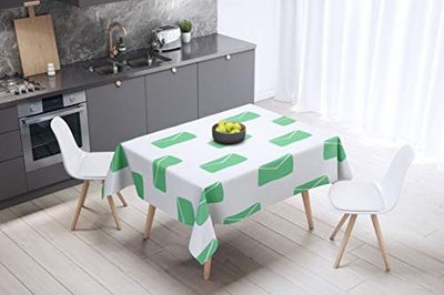 Bonamaison, Anti-moisissure, Séchage Rapide, Résistant aux Taches, Lavable en Machine, 100% Polyester Nappe de Table, Vert pétrole, Blanc, 140 x 140 Cm - Conçu et Fabriqué en Turquie