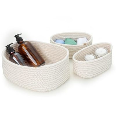 Cozary Cestas Organizadoras, Cestas Almacenaje Baño, Organizador Para Cocina Decorativa, Baño, Dormitorio, Diseño Resistente, 2 Tamaños, 3 Piezas