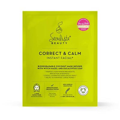 Séoulista Beauty® CORRECT & CALM Instant FACIAL ™ 25ML | Masque de feuille de visage apaisant pour la peau huileuse et combinée | Dermatologue créé des soins de la peau coréenne