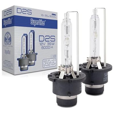 Superlite Set of 2 Xenon D2S 12V 35W 6000K Xenon bulbs for Night Vision main headlights. E1 R37/03 approved and RoHs and CE certified. White light for superior visibility.