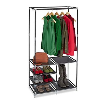 Relaxdays Armoire à vêtements Ouverte, étagère à Chaussures pour 10 Paires, Tringle, Vestibule HLP: 160x84x43 cm, Noir
