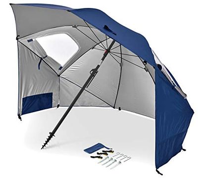 Sport-Brella Parapluie de Plage (Premiere) - Parasol Multi-usages - Installation Facile et Rapide - 243 cm - Parfait pour Activités Extérieures, Plage et Jardin - Protection UV - Bleu