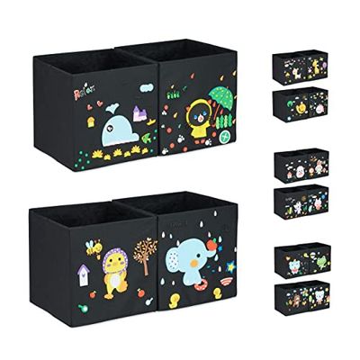 Relaxdays Boîtes de rangement enfants, Lot de 4, Autocollant mousse, orner panier à jouets, design C, 31x31x31cm, coloré