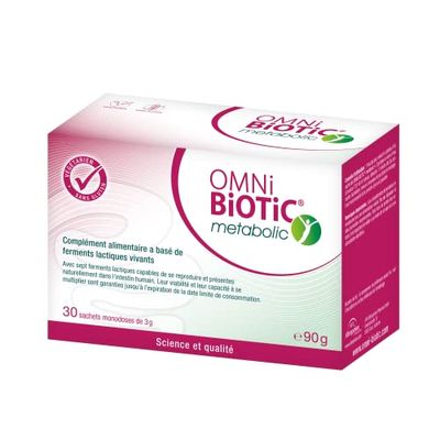 OMNi BiOTiC metabolic | 30 sachets (90g) | 7 souches bactériennes | 3 milliards d’UFC par dose journalière | En poudre | Végétarien | Sans gluten | Pour une utilisation quotidienne