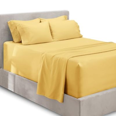 Hearth & Harbor Queen lakensets met extra diepe hoeken - geschikt voor matras 45-51 cm - 6-delige queensize lakens - zachtgele lakens