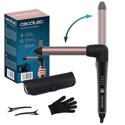 Cecotec SurfCare TwistWaves Manual Cable Curlers 25mm Rizador with a 90 Degree codo, Thermal guante, estuche and 2 Clips for Comfort of use