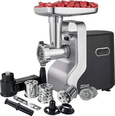 Zilan, Tritacarne 9 in 1 | 2100W| 3 dischi forati | funzione reversibile | accessorio per salsicce | accessorio per la cottura | tanti accessori | carne di lupo | elicottero | macchina elettrica per