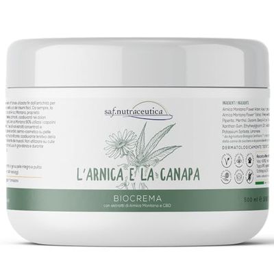 Saf.Nutraceutica - Crema Gel Arnica Per Cavalli Uso Umano e Canapa | Super Forte Sollievo Muscolare e Articolare | Olio Essenziale di Eucalipto | Vegan e Naturale | Arnica Forte, Beige, 500 ml