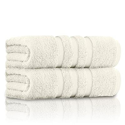 GC GAVENO CAVAILIA Luxury Quality Zero Twist Towels, Stripe Textured 100% Cotton 2 Pack Bath Sheets, Egyptian, Cream, 70x120 Cm