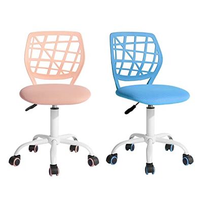 FurnitureR Bureau-kantoorstoffen zitting, ergonomische studeerstoel zonder armleuning, in hoogte verstelbare draaistoel, set van 2, blauw+lichtroze, 40 x 38,5 x 87 cm