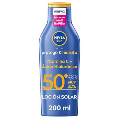NIVEA SUN Protege & Hidrata - Leche Solar FP50+ - Protector Solar Corporal - Protección UVA/UVB - Loción Resistente al Agua - Hidratación 48h - Con Pantenol y Glicerina - Todo Tipo de Piel - 200 ml