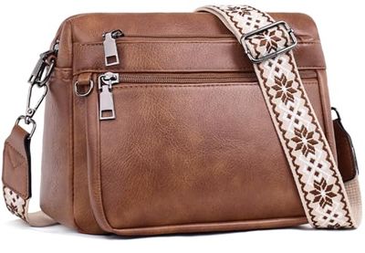 ATERITSSI Bolsos cruzados para mujer, modernos, de cuero vegano, bolsos de hombro para cámara de teléfono celular, con ranuras para tarjetas, Marrón