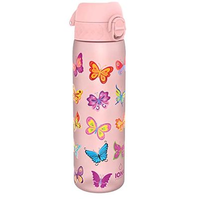 ION8 Borraccia a Prova di Perdite, 500ml, Facile da Aprire, Serratura Sicura, Lavabile in Lavastoviglie, Senza BPA, Maniglia per il Trasporto, Adatta a Portabicchieri, Facile Pulizia, Farfalle