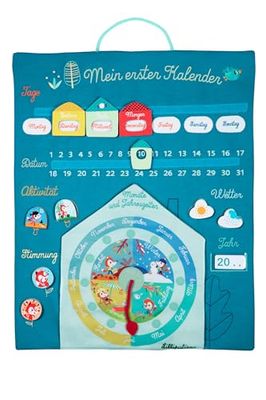 LILLIPUTIENS - Calendario para Aprender el Tiempo en alemán - Panel de Actividades en Tela para niños - Aprendizaje de días, Meses y Estaciones - Motricidad y reflexión - Desde 3 años - 83073