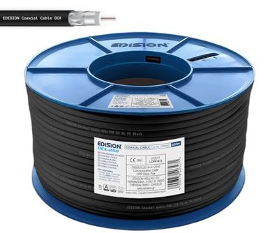 EDISION OCX-250 Cavo Coassiale 250m, Cavo Antenna TV SAT Esterno/Interna PE Nero, Rame CU/AL, 17PAtC, CPR Fca, Classe A, Cavo SAT, per DVB-S2, DVB-T/T2, DVB-C, RADIO, Bobina Plastica 250m