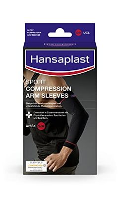 Hansaplast Sport Compression Wear, manicotti, tutore per il polso sostiene i muscoli, tutore per gomito favorisce la rigenerazione muscolare grazie alla compressione, 1 paio, taglia S/M