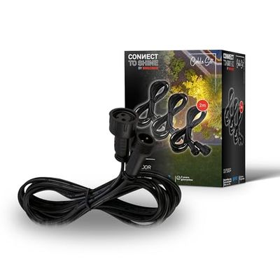 BRILONER - Système de jardin Connect to Shine 12V, jeu de 3 rallonges de 2 m, kit d'extension, IP67 contre l'immersion temporaire, connexion par fiche, 2 m, noir