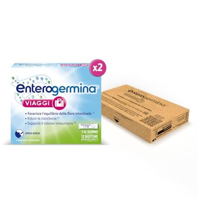 Enterogermina Viaggi, Vitamina b12, Vitamina d, Fermenti Lattici Probiotici, per Adulti - Integratori per Flora Intestinale in Viaggio, Stanchezza e Sistema Immunitario (24 Bustine Gusto Fragola)