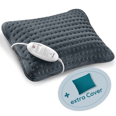 Beurer HK 48 Cosy Sofa verwarmingskussen met snelle verwarming, 3 verlichte temperatuurinstellingen en automatische uitschakeling, extra zacht omkeerbaar kussen, met extra vilten hoes, petrol