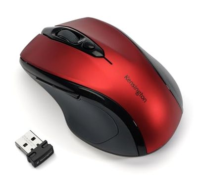 Kensington Pro Fit Souris Optique Sans Fil Taille Moyenne avec 5 Commandes, Design Ergonomique pour Droitier, Connexion Plug & Play - Compatible avec Windows & macOS - Rouge (K72422WW)