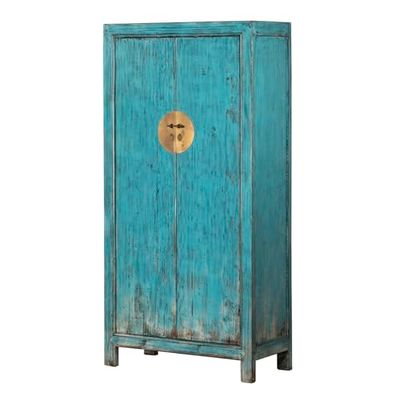 Adda Home Cabinet, Pino Reciclado, Turquesa/Azul Cobalto/Dorado, 100X45X200 CM