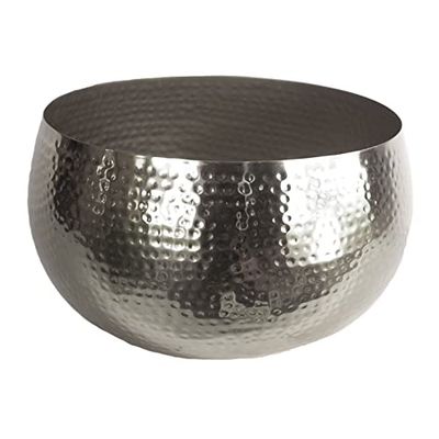 Leaf Vaso de metal grande de 32 x 20 cm, borda reta de cor prateada martelada, 32 x 20 cm