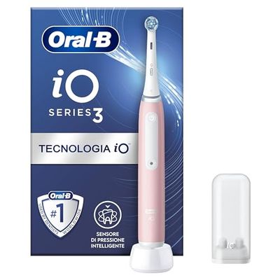 Oral-B Spazzolino Elettrico Ricaricabile iO 3N, Sensore di Pressione, Timer Anello Luminoso, 3 Modalità di Spazzolamento, 1 Testina, 1 Spazzolino, Rosa, Idea Regalo