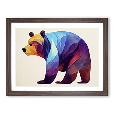 Watercolour Bear Vol.1 Abstract H1022 Framed Print for Living Room Bedroom Home Office Décor, Wall Art Picture Ready to Hang, Walnut A4 Frame (34 x 25 cm)