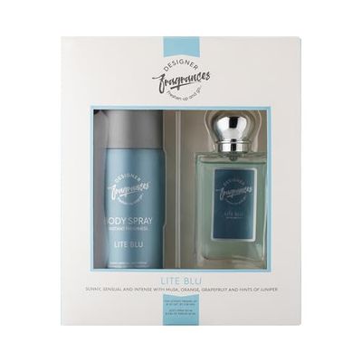 Designer Fragrances Lite Blu Male Gift Set Bundle - Each Includes 150ml Body Spray Deodorant and 50ml Men’s Eau De Parfum Aftershave Spray - For Instant Freshness on The Go - Long Lasting Smell